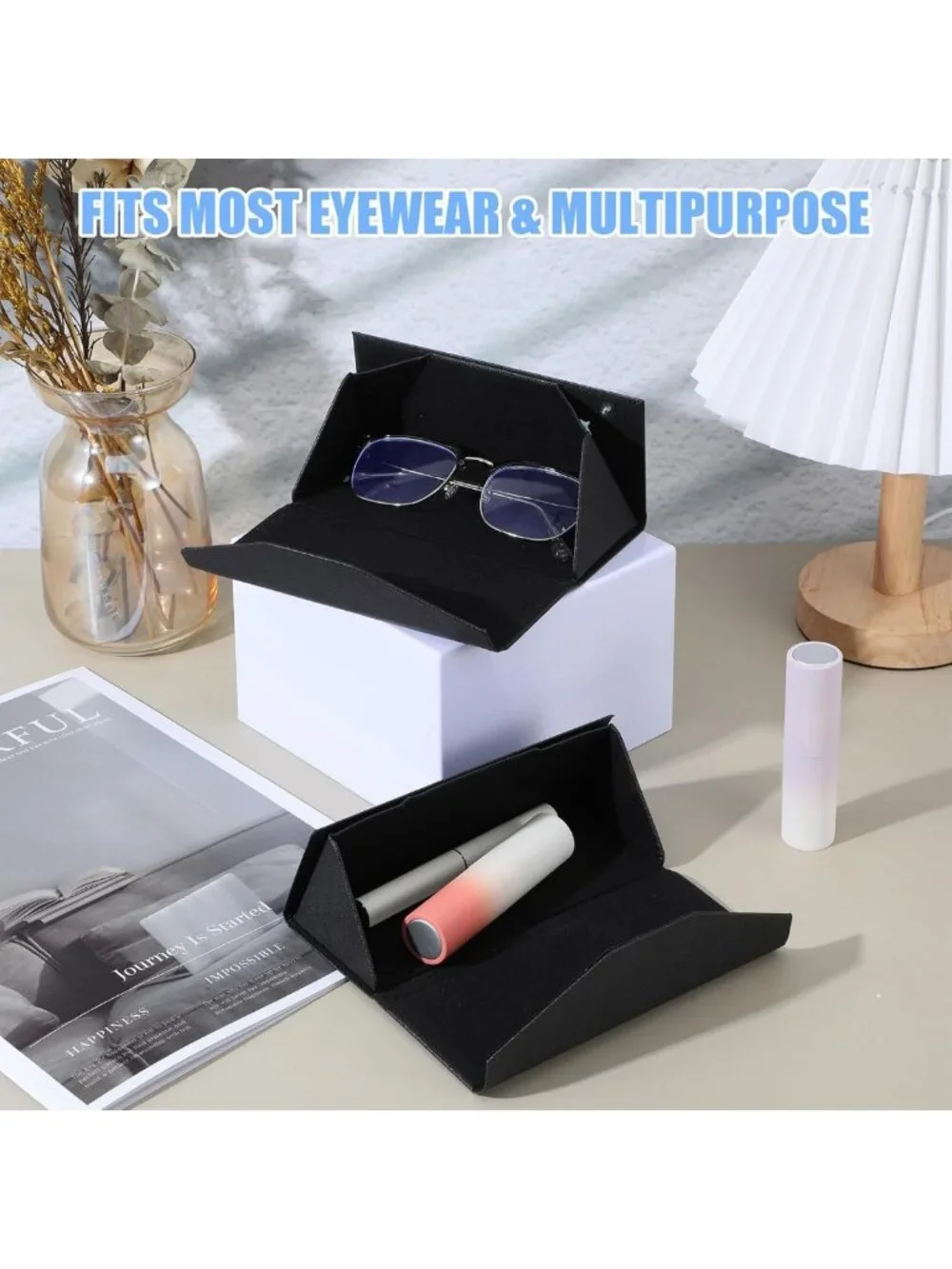 10 Pack Foldable Sunglasses Cases, Magnetic Hard Shell Eyeglass Holders, PU